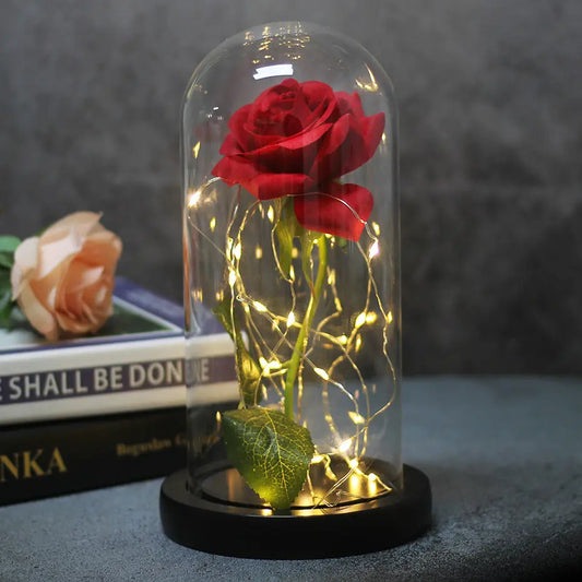 Mothers Day Wedding Favors Bridesmaid Gift Immortal Simulation Rose Glass Cover Luminous Led Ornament Aura Setup