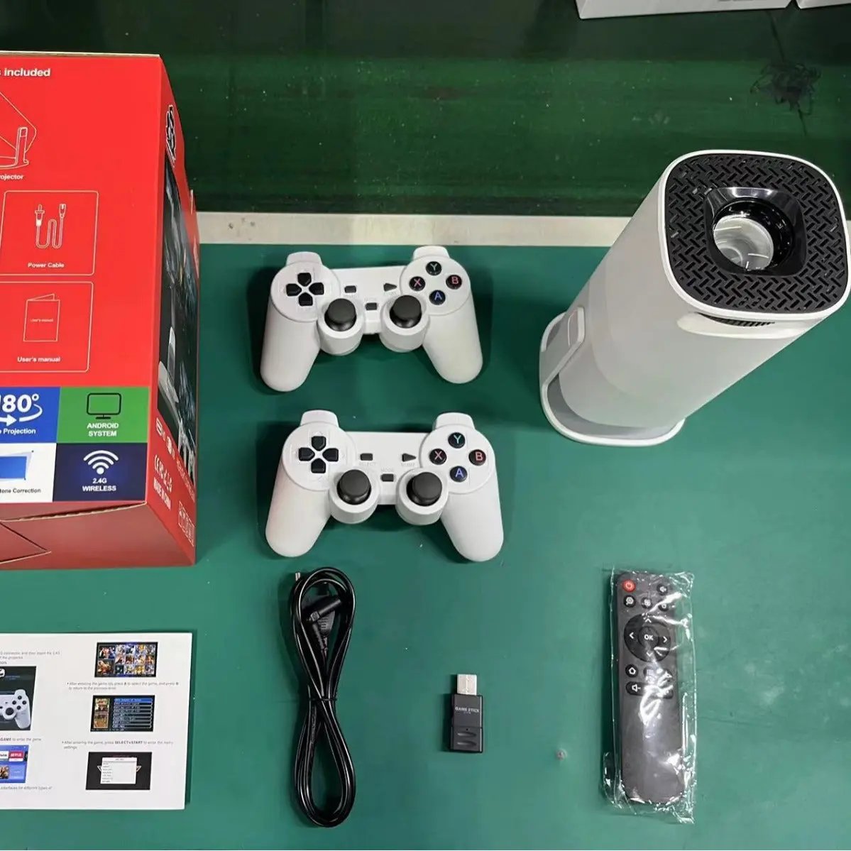 Projecteur Gaming +  Console de Jeu Rétro | 2 Manettes Sans Fil Aura Setup