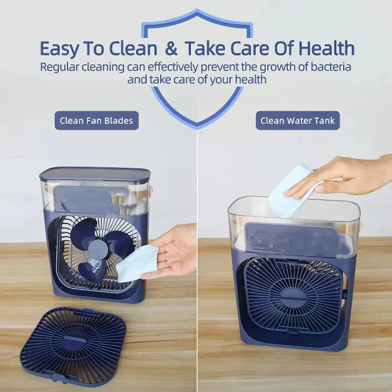 3-in-1 Portable Plastic air Cooler Fan With Color Light Humidifier Water air Cooling Car Outdoor Rv Use Mini Fan-2