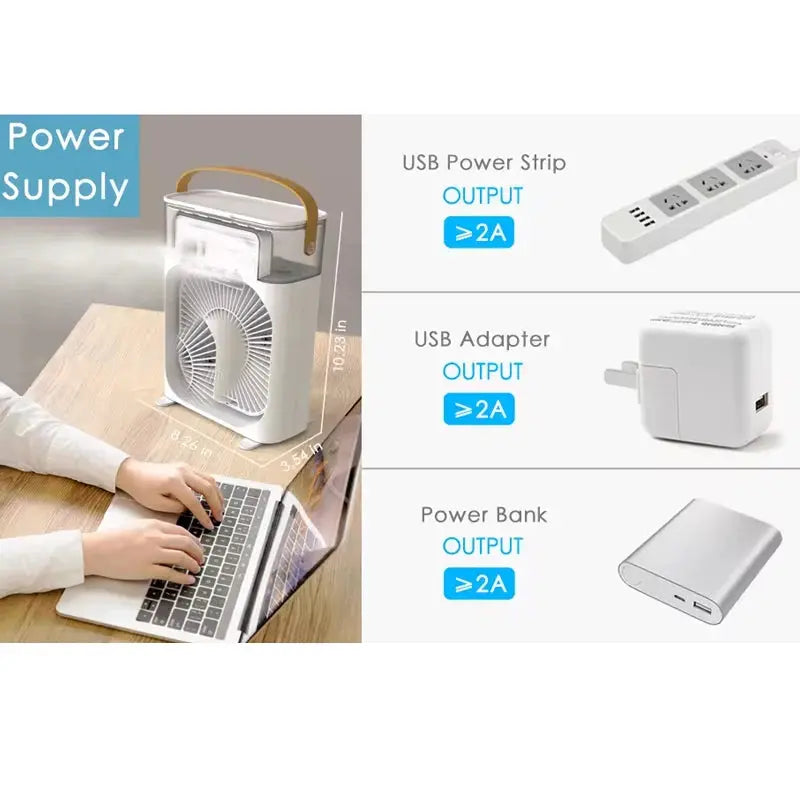 3-in-1 Portable Plastic air Cooler Fan With Color Light Humidifier Water air Cooling Car Outdoor Rv Use Mini Fan-5