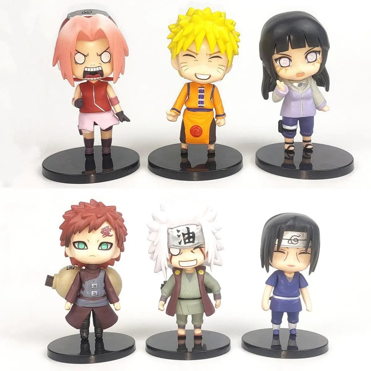 Set 6 Figurines Naruto Chibi - Sasuke, Itachi, Sakura, Gaara + Socle Aura Setup