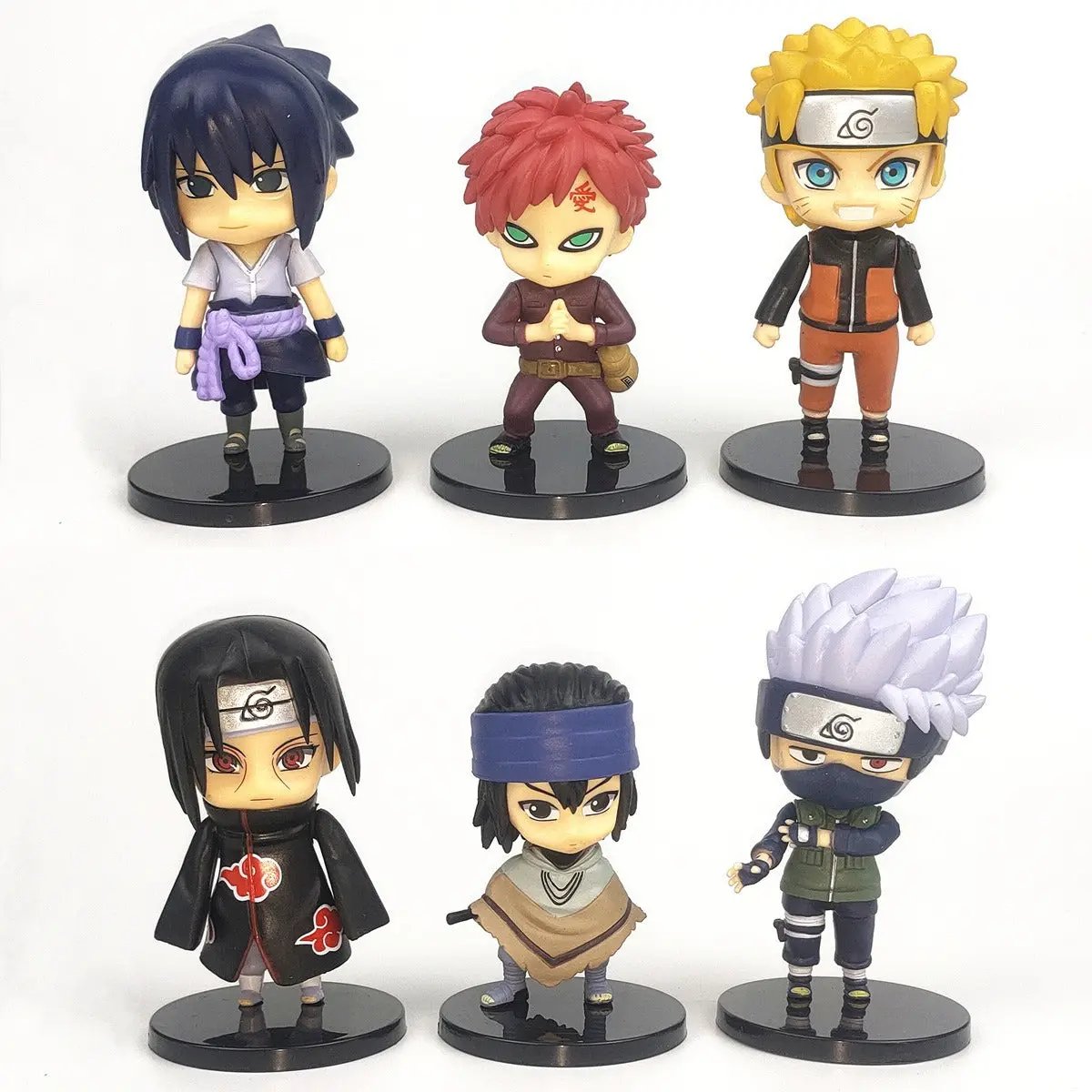 Set 6 Figurines Naruto Chibi - Sasuke, Itachi, Sakura, Gaara + Socle Aura Setup