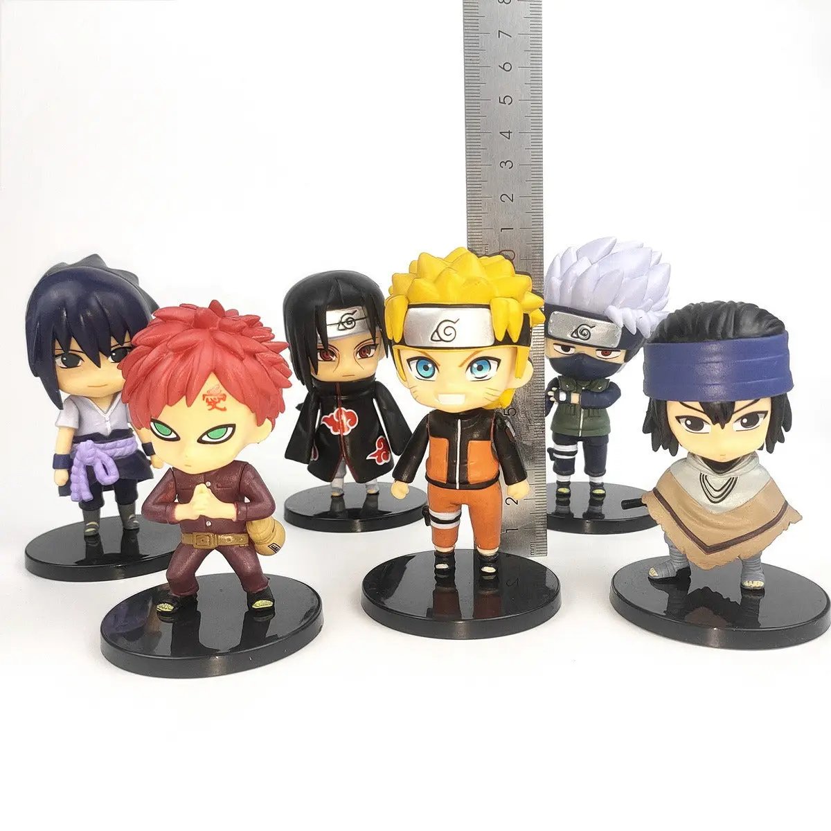 Set 6 Figurines Naruto Chibi - Sasuke, Itachi, Sakura, Gaara + Socle Aura Setup