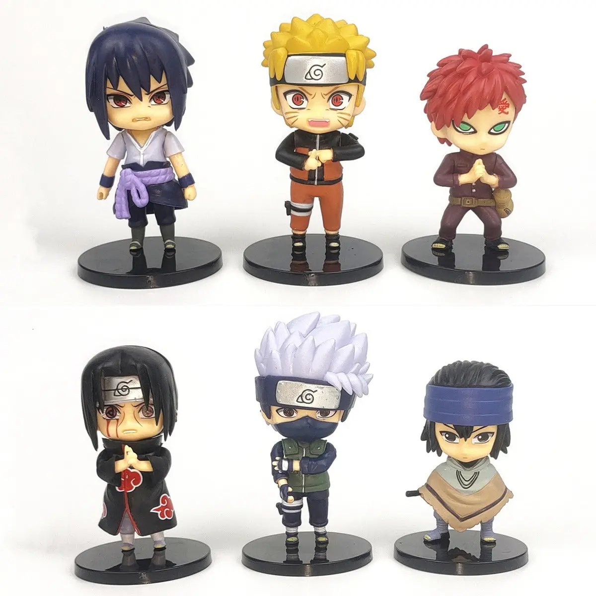 Set 6 Figurines Naruto Chibi - Sasuke, Itachi, Sakura, Gaara + Socle Aura Setup