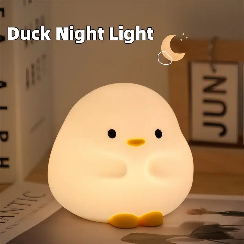 Cute Duck LED Night Lamp Cartoon Silicone USB Rechargeable Sleeping Light Touch Sensor Timing Bedroom Bedside Lamp For Kid Gift Home Decor Aura Setup