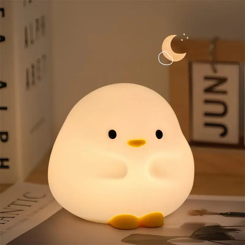 Cute Duck LED Night Lamp Cartoon Silicone USB Rechargeable Sleeping Light Touch Sensor Timing Bedroom Bedside Lamp For Kid Gift Home Decor Aura Setup