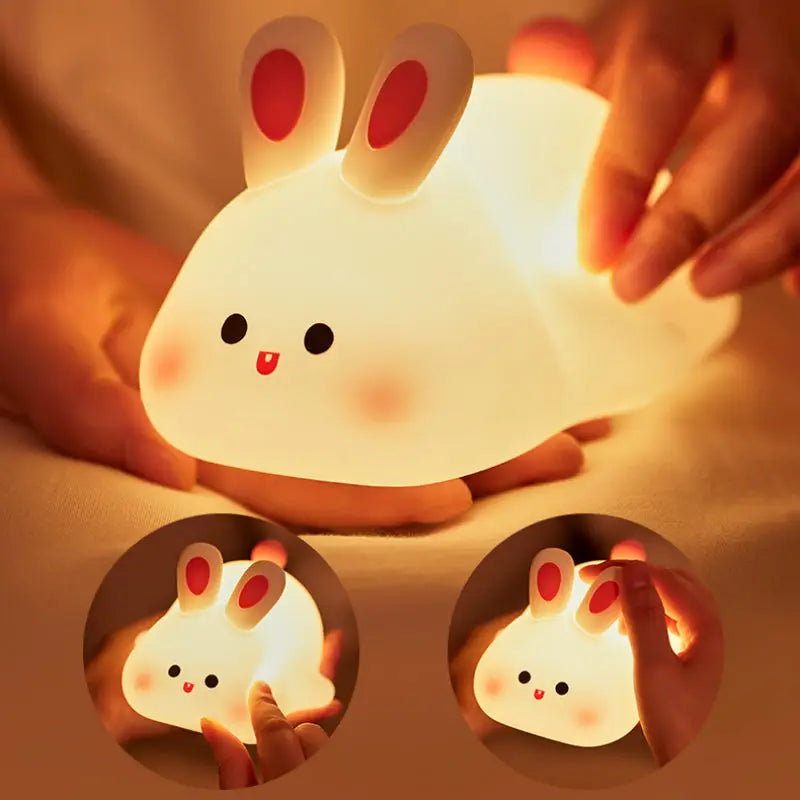 Cute LED Night Light Touch Sensor Cartoon Kid's Nightlights Big Face Rabbit Silicone Night Light Christmas Gift Bedside Lamp Home Decor Aura Setup