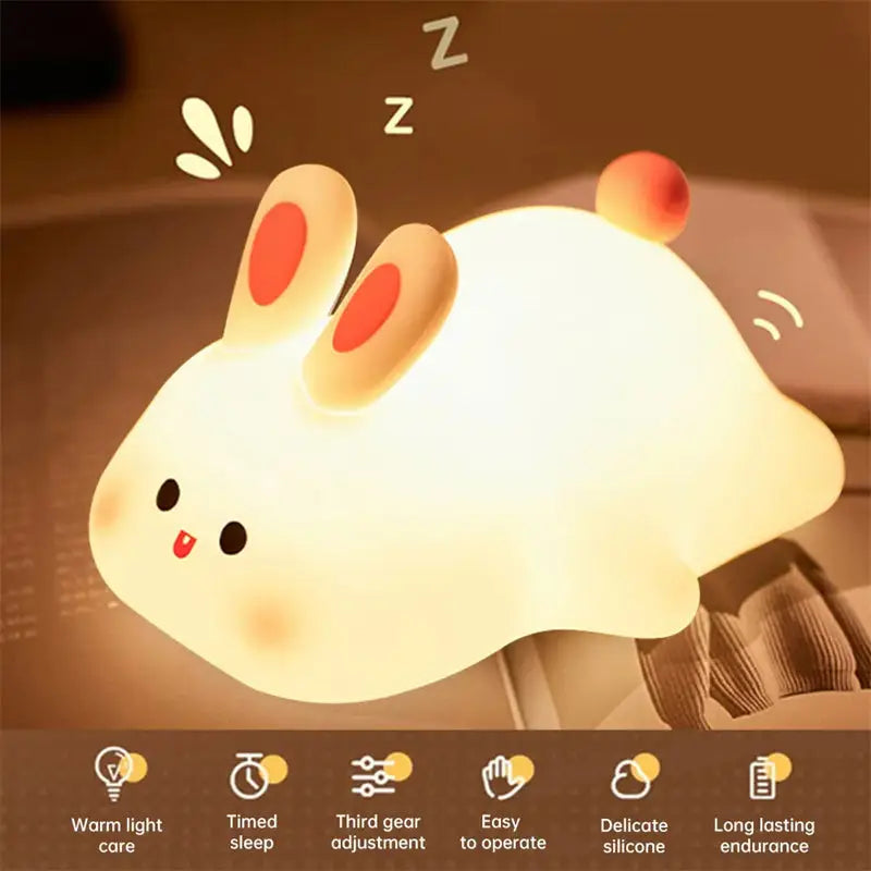 Cute LED Night Light Touch Sensor Cartoon Kid's Nightlights Big Face Rabbit Silicone Night Light Christmas Gift Bedside Lamp Home Decor Aura Setup