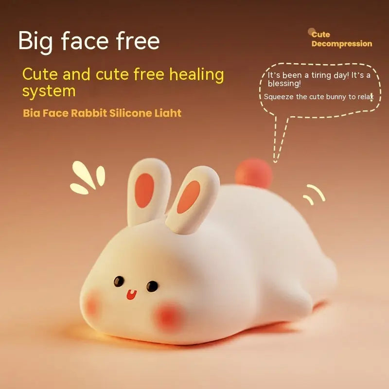 Cute LED Night Light Touch Sensor Cartoon Kid's Nightlights Big Face Rabbit Silicone Night Light Christmas Gift Bedside Lamp Home Decor Aura Setup