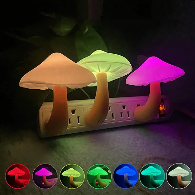 LED Night Light Mushroom Wall Socket Lamp EU US Plug Warm White Light-control Sensor Bedroom Light Home Decoration Aura Setup
