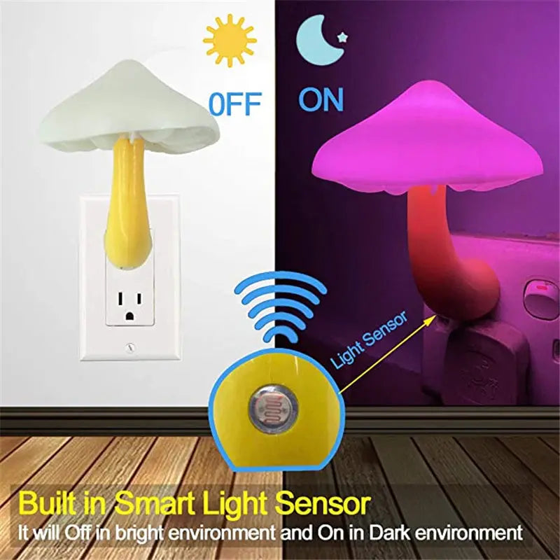 LED Night Light Mushroom Wall Socket Lamp EU US Plug Warm White Light-control Sensor Bedroom Light Home Decoration Aura Setup
