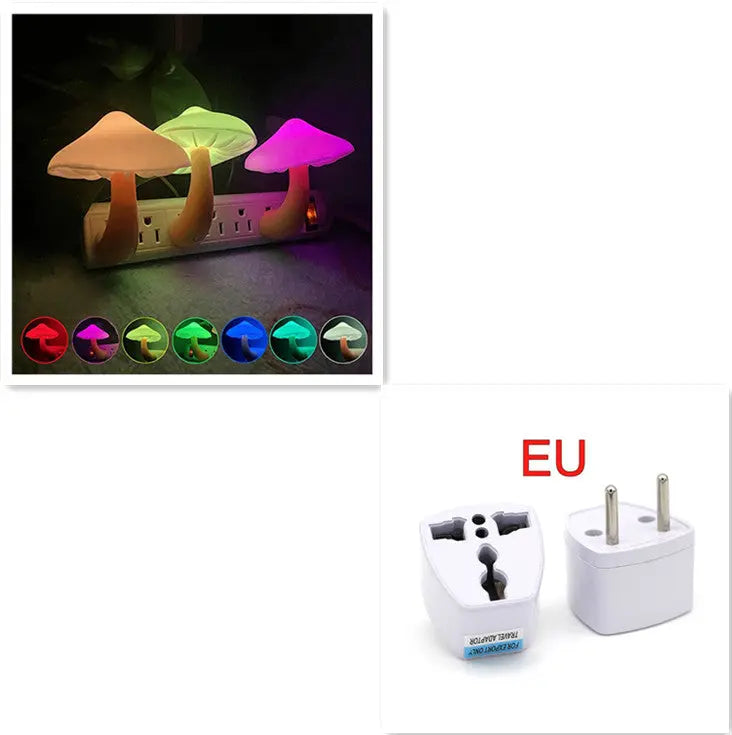 LED Night Light Mushroom Wall Socket Lamp EU US Plug Warm White Light-control Sensor Bedroom Light Home Decoration Aura Setup