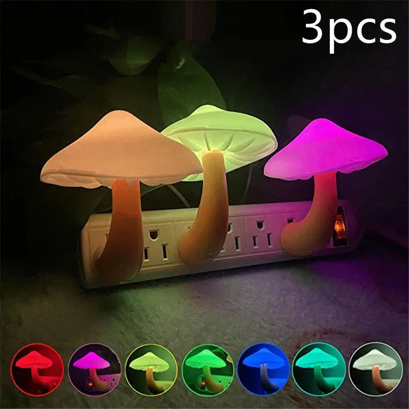 LED Night Light Mushroom Wall Socket Lamp EU US Plug Warm White Light-control Sensor Bedroom Light Home Decoration Aura Setup