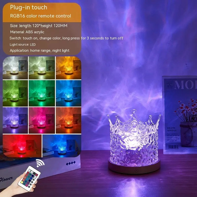 LED Water Ripple Ambient Night Light USB Rotating Projection Crystal Table Lamp RGB Dimmable Home Decoration 16 Color Gifts Aura Setup
