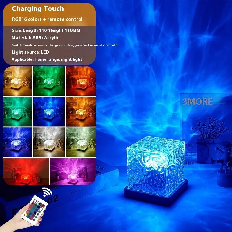 LED Water Ripple Ambient Night Light USB Rotating Projection Crystal Table Lamp RGB Dimmable Home Decoration 16 Color Gifts Aura Setup