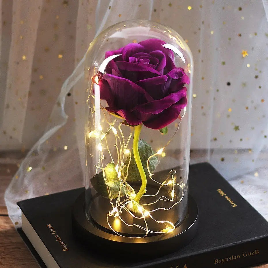 Mothers Day Wedding Favors Bridesmaid Gift Immortal Simulation Rose Glass Cover Luminous Led Ornament Aura Setup