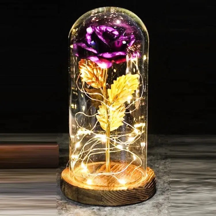 Mothers Day Wedding Favors Bridesmaid Gift Immortal Simulation Rose Glass Cover Luminous Led Ornament Aura Setup